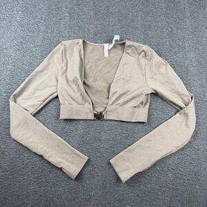 ANWND Crop Top Women's M/L Tan Long Sleeve Heart Clasp V-Neck 54918